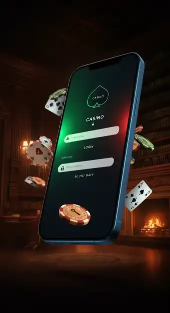 Interface de connexion sécurisée à votre compte Pampago Casino, affichant les champs d'e-mail et de mot de passe avec un fond thématique de jeux de casino.